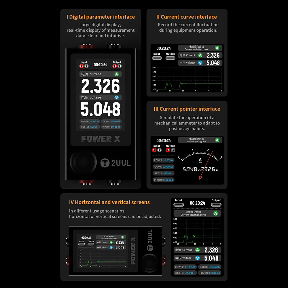 2UUL PW11 Power X Высокоотражающий экран Измеритель ампер-напряжения способный для