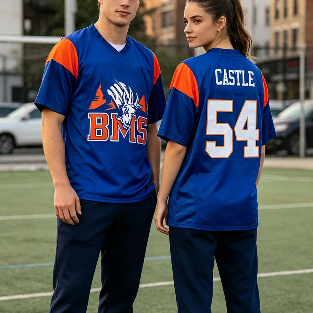 Фото Футболка Castle 54 Tedesco 1 Moran 7 Jersey Blue Mountain State TV Show Football Tee, летняя повседневная модная футболка с принтом, мужская футболка №1
