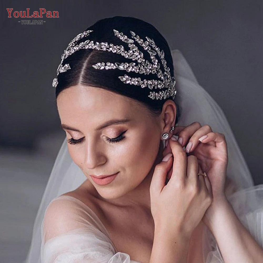 TOPQUEEN свадебный головной убор ручной работы Стразы Свадебный головной убор аксессуары для волос женский головной убор свадебная тиара для вечерние HP425
