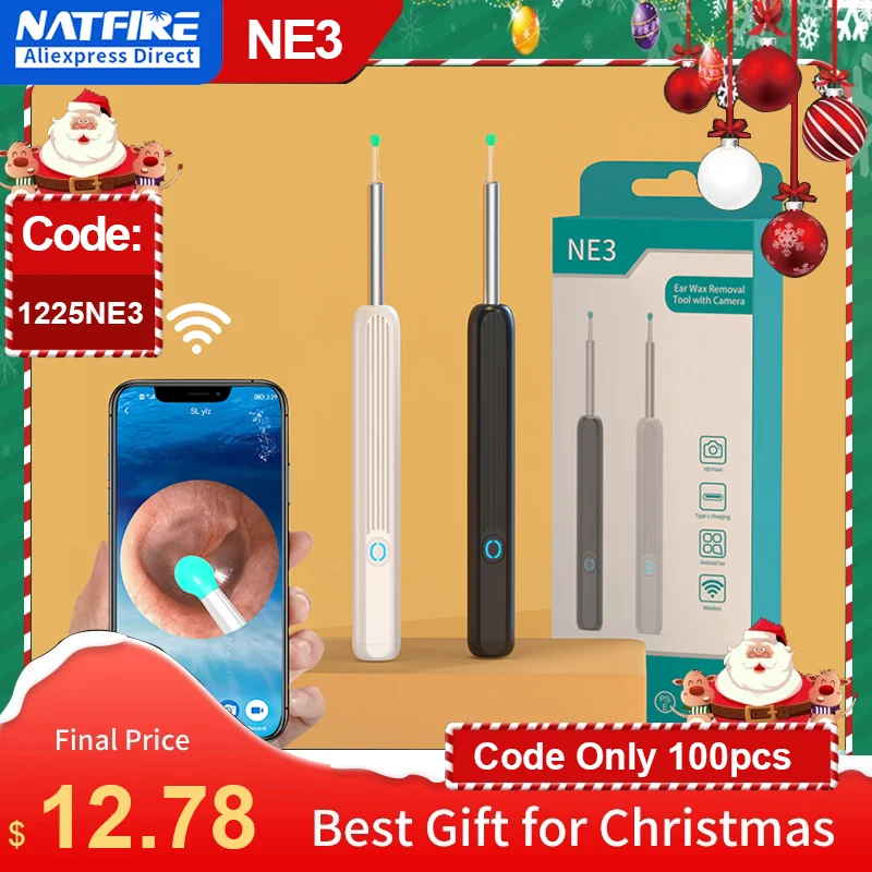 Nettoyeur d'oreille de noël NE3  outil d'élimination de la cire d'oreille  Otoscope avec caméra LED