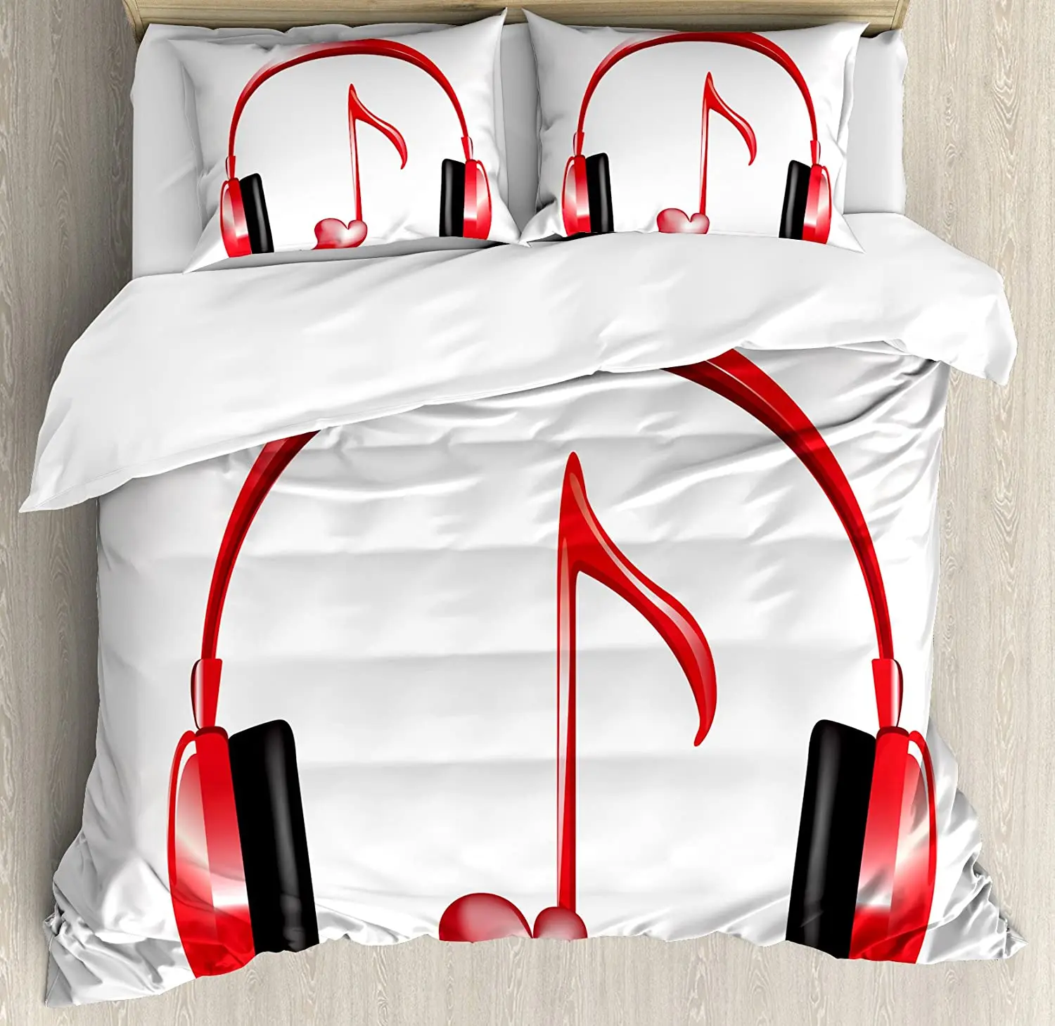 

Музыкальный Декор Комплект постельного белья для спальни кровати дома любовь звук наушники с сердцем в форме ключа пододеяльник и наволочк...