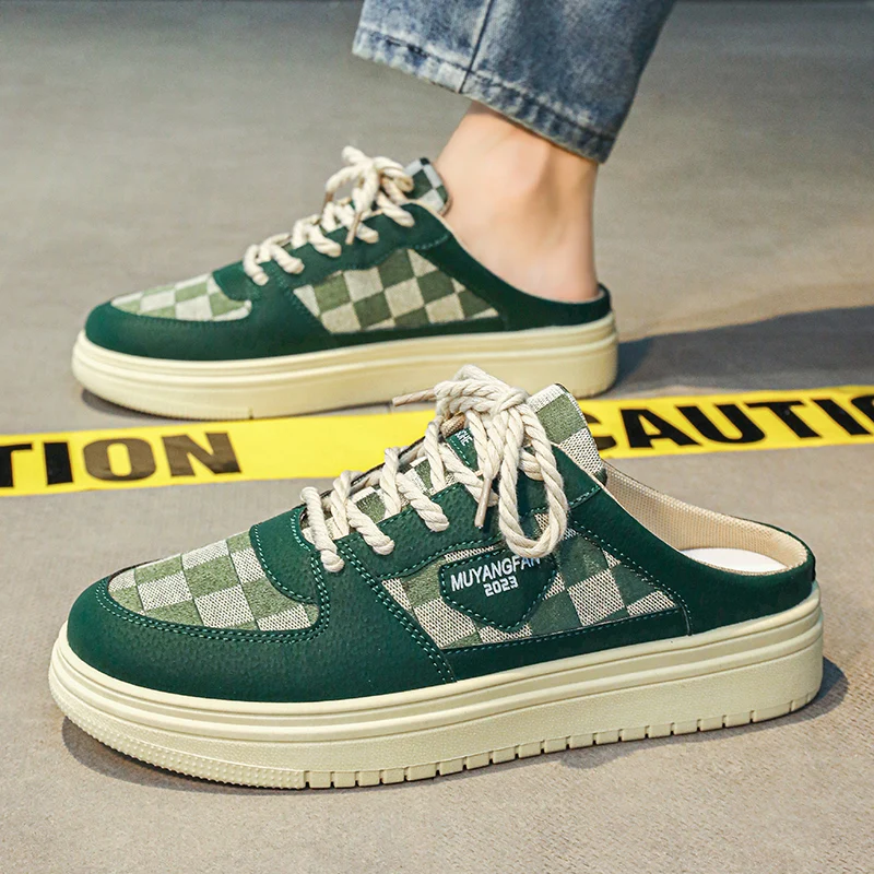 

lattice Fashion Lightweight Comfortable Breathable Lazy people canvas Half slippers Men's New Style