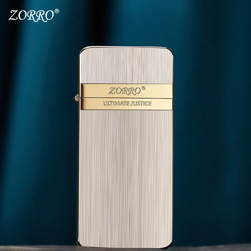 Фото Ультратонкая латунная керосиновая зажигалка Zorro для мужчин, высококачественная, с колесиком зажигания, ветрозащитная, для сигарет, гаджет для курения, 0.6 см №3