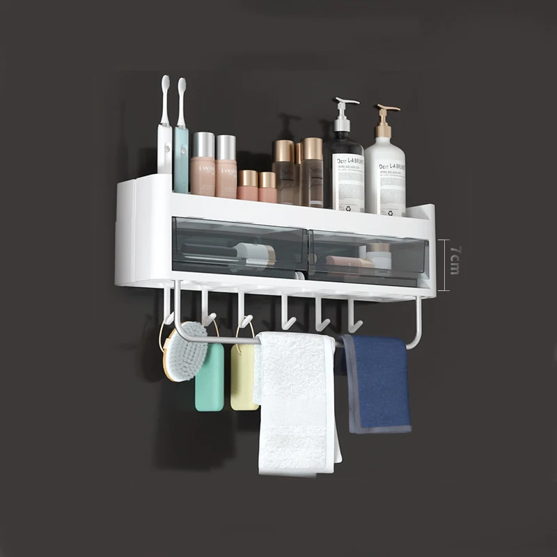 

Bathroom Shelf Wall-Mounted Storage Rack with Drawer Hook Towel Rack Storage Rack Holder Toilet Makeup Organizer for Shampoo