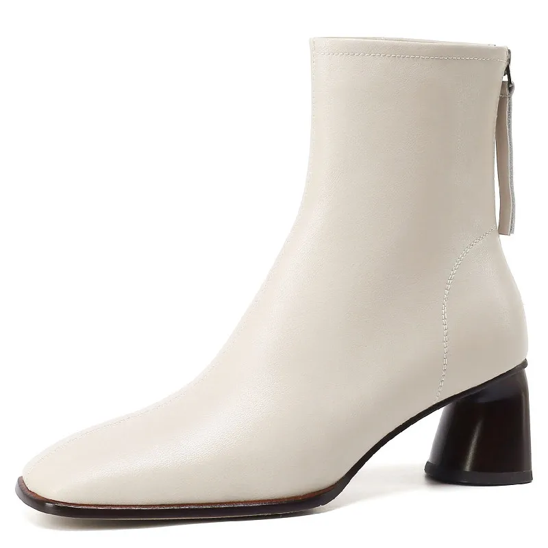 

Dilalula Basic Women Ankle Boots Mature Concise Elegant Office Ladies Dress High Quality Square Toe Genuine Leather Shoes Woman