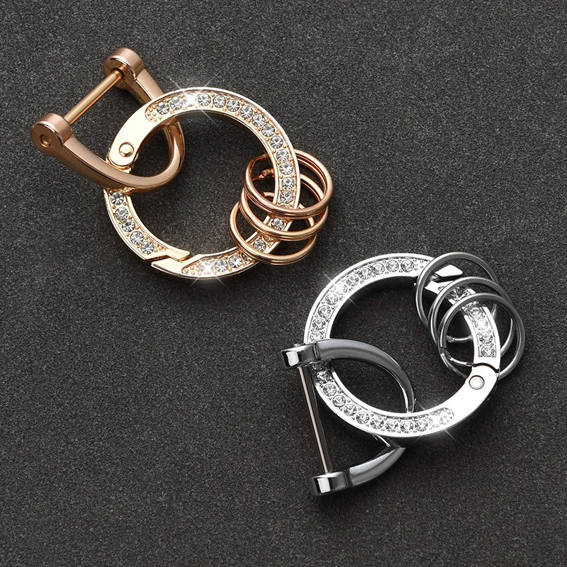 

Pretty Diamond Studded Key Ring with Horseshoe Buckle Zinc Alloy Car Key Holder Keychain Organizer Business Gift for Friend