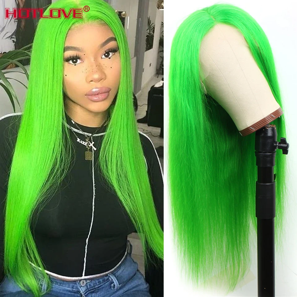 Green Lace Front Human Hair Wigs Blue Pink Colored Lace Frontal Wigs Pre Plucked For Women 150% Brazilian 13x1 Remy Hair Wigs