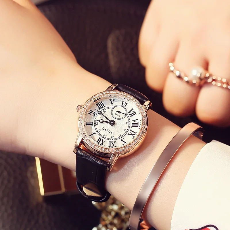 

Watch for Women Free Shiping Rose Gold Quartz Diamond Leather Watches Wholesale Items for Business Montre Femme Luxe De Marque