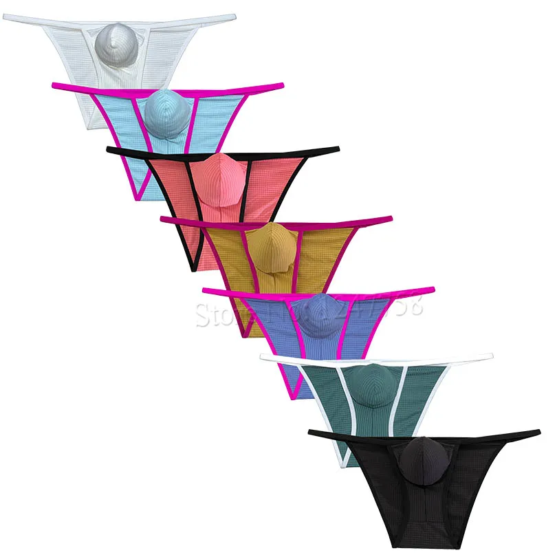 

Sexy Men's Micro Bikini Skimpy Briefs Breathable Check Spandex Underwear Pouch Lingerie Pouch Tangas