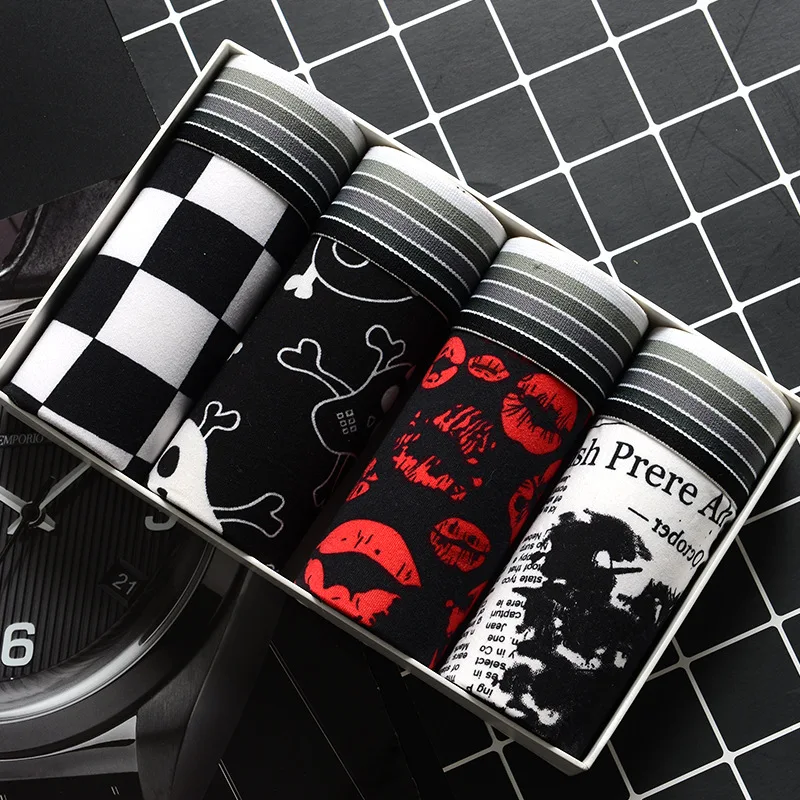 4Pcs/Lot Mens Underwear Boxers Fashion printed Panties Men's Underpants Boxer Comfortable Brand Boxershort Shorts