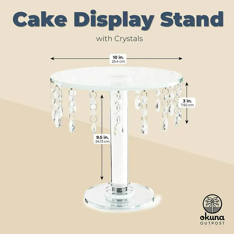 

Inches Wedding Glass Cake Stand Display Holder with Clear Crystal Pendants Tassels Decorations for Dessert, Pastry, Candy