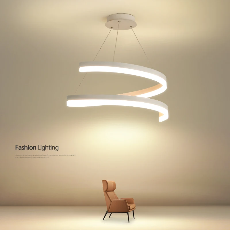 

2022 New Acrylic Chandelier Creative Black/Smoky Gray Spiral Round Dining Room Pendant Lamps Simple Bedroom LED Hanging Lighting