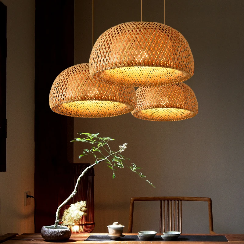 hand knitted bamboo pendant lights chinese style weaving hanging lamp garden restaurant home decor lighting fixtures free global shipping