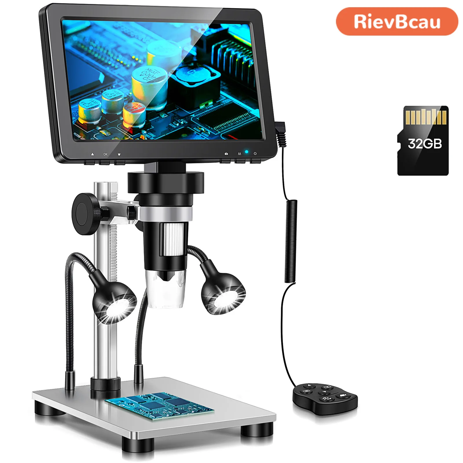 RIEVBCAU 7'' LCD Microscope DM9 1200X Digital Microscopes 1080P HD Scope Soldering Repair Tool Coin Magnifier With 10 LED Light