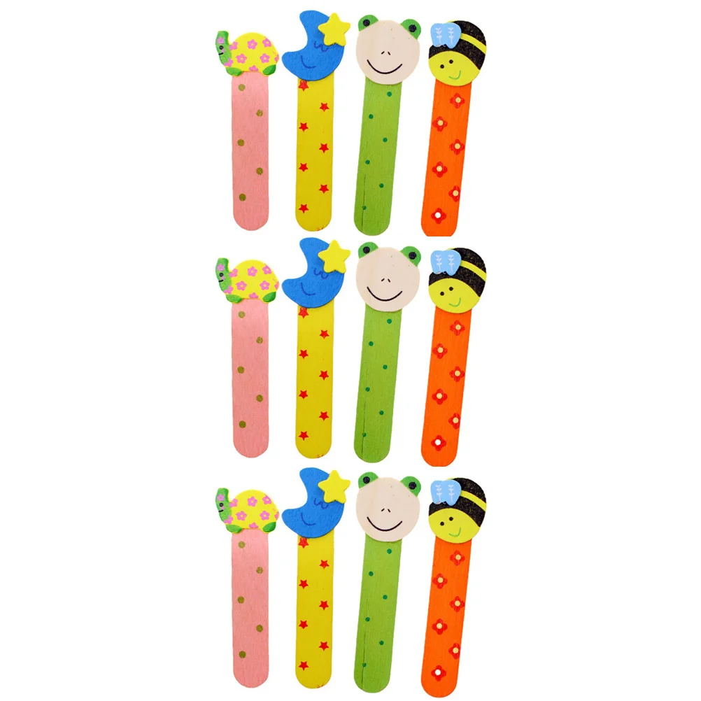 

12Pcs Decorative Bookmarks Wear-resistant Wood Bookmarks Cartoon Book Markers (Random Style)