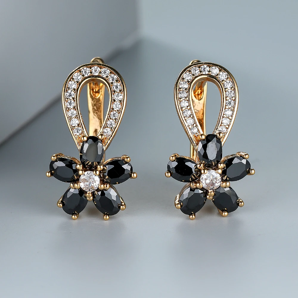 

Cool Black Flower Hoop Earrings for Women 18K Gold Plated Hollow Design Tiny Zircon Stone Dangle Earrings Aesthetic Jewelry