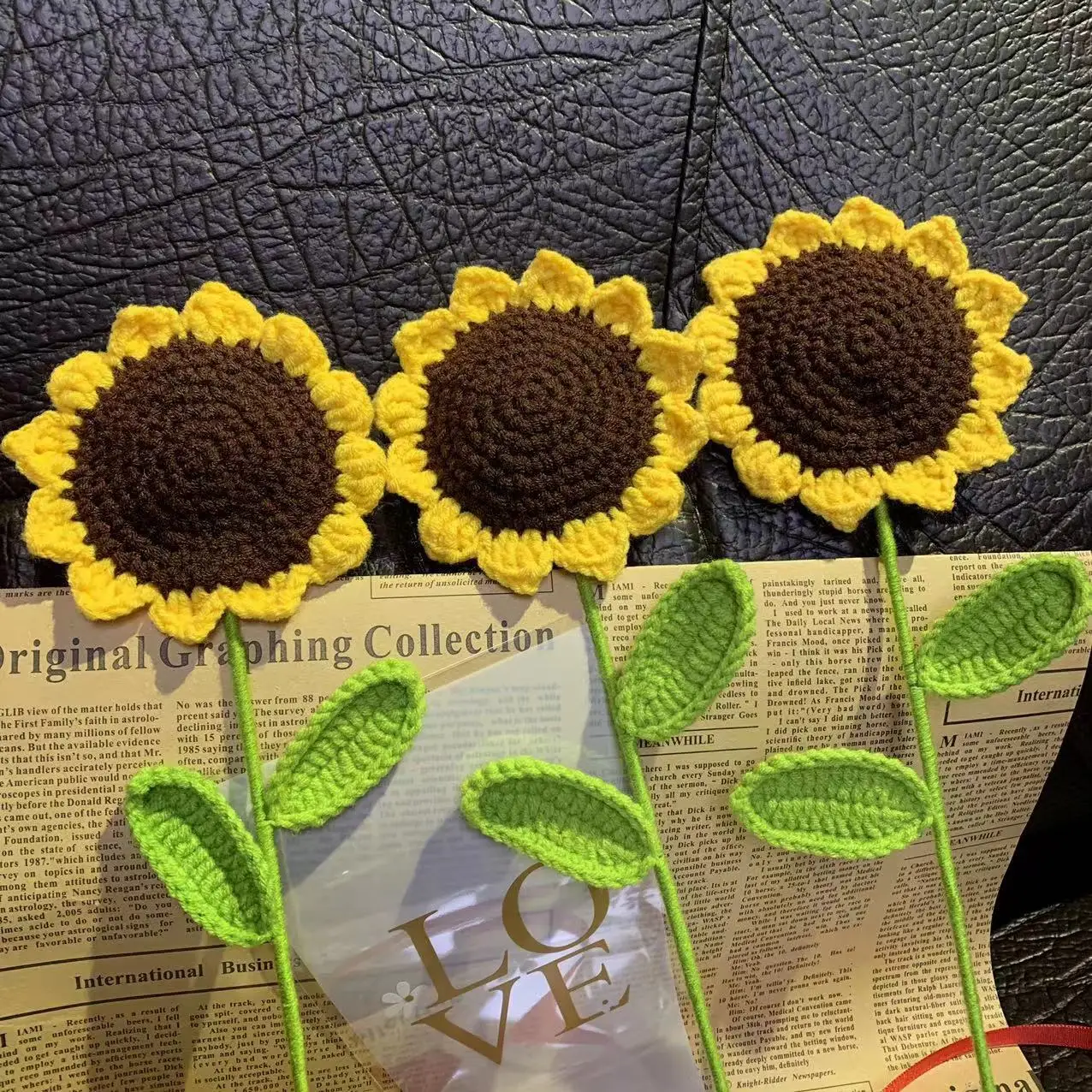 

5PCS Yellow Sunflowers Knitting Artificial Flowers Mother's Day Flower Bouquet DIY Flower Store Arrangement Home Table Decor