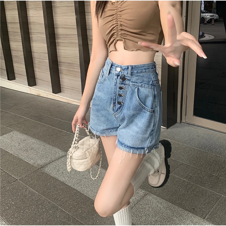 

High waist slim jeans summer new large size fat mm raw wide leg shorts hot pants women