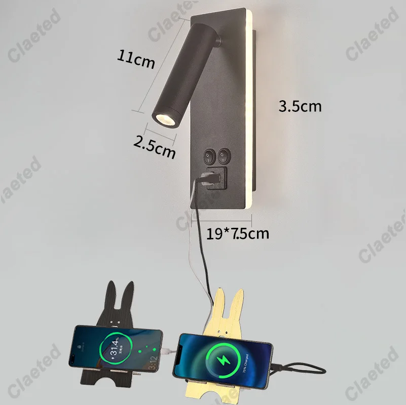 

Креативная вращающаяся настенная лампа, прикроватный светильник для чтения черно-белого цвета с USB-зарядкой для спальни, гостиной, кухни, настенная лампа