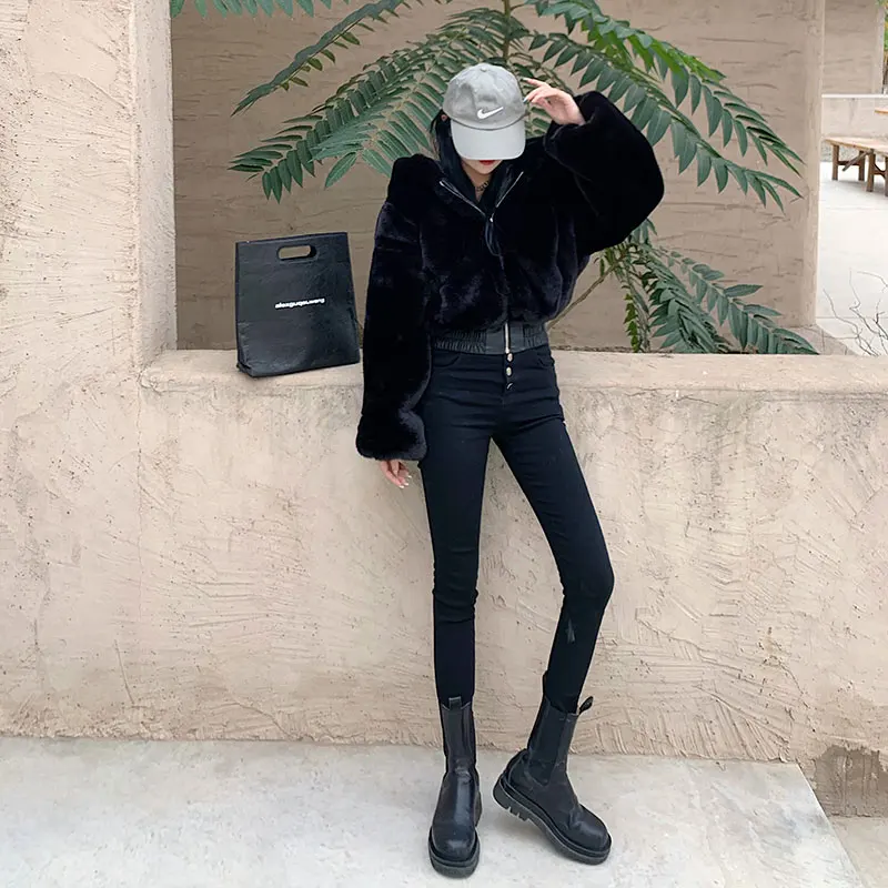 Женское пальто из искусственного кроличьего меха куртка-бомбер короткая теплая