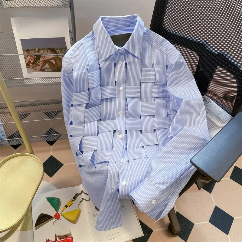 

Hikigawa Summer Chic Fashion Blouse Turn Down Collar Vintage Solid Plaid Elegant Shirt All Match Casual Blusas Mujer De Moda