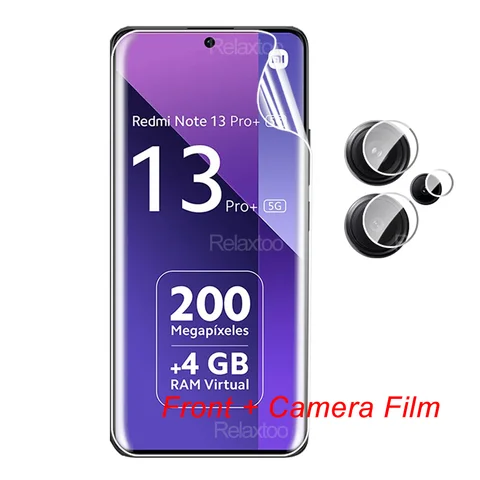 Гидрогелевая пленка 3To1, передняя и задняя крышка для Xiaomi Redmi Note 13 Pro + стеклянная защита для объектива камеры Note 13 Pro Plus 13Pro 4G