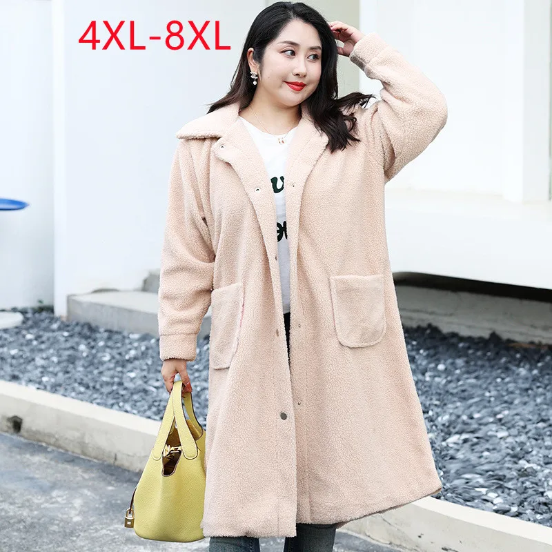 New 2022 Ladies Winter Plus Size Tops For Women Large Size Long Sleeve pocket Solid color Long Coat 4XL 5XL 6XL 7XL 8XL