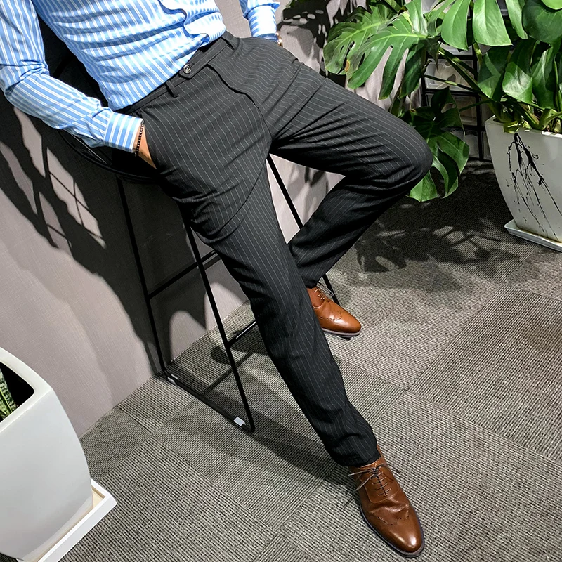 Mr. Hui New Arrival Stripes Suit Pants Men K-sle Silm Casual Men's Professional Business Bridegroom Long |