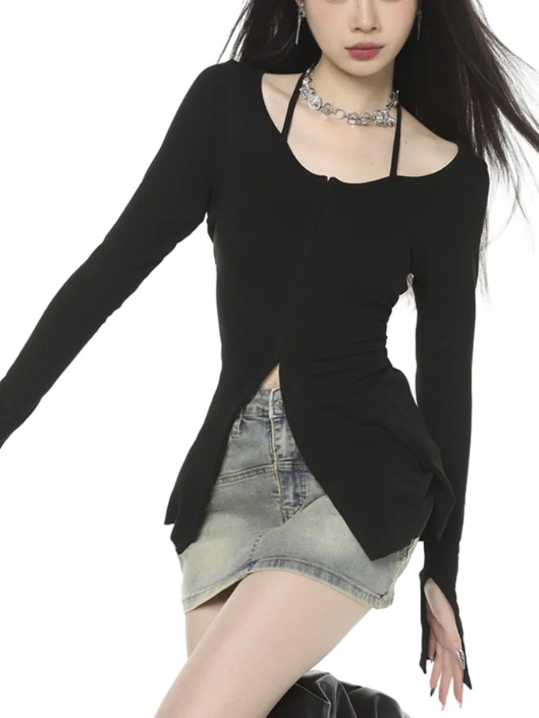 Облегающий уличный свитер в стиле ретро y2k соблазнительный черный женский
