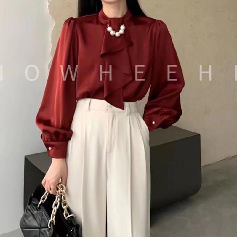 Новинка весна-осень 2024 атласная белая рубашка для женщин с дизайном уникальный