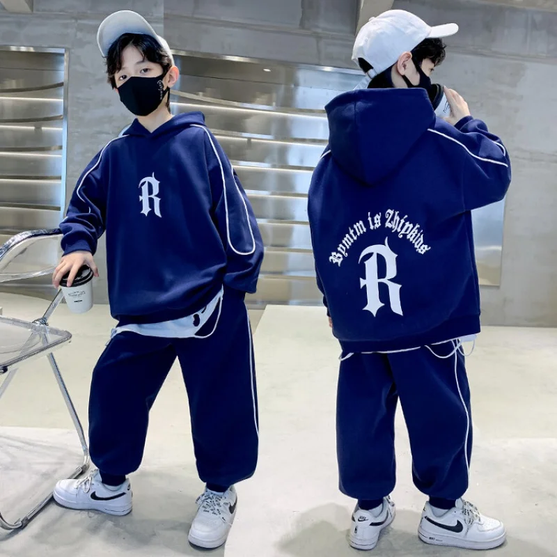 

Boys Autumn Clothing Set Hooded Sweatshirt Pants 2-piece Korean Spring 4-16 Years Children's Outdoor Outfits Casual Sports Set