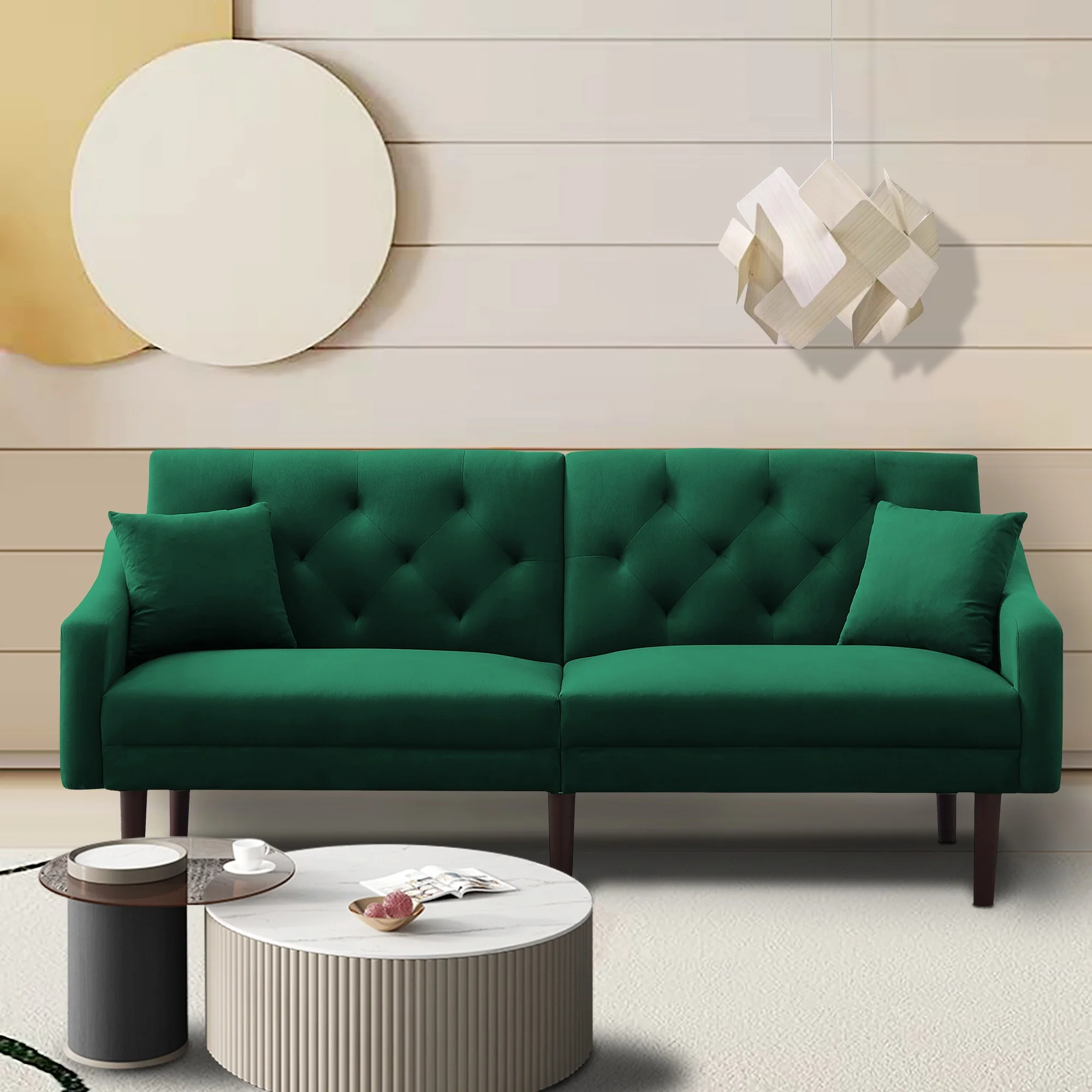 

Sofa Sleeper Green Velvet With 2 Pillows