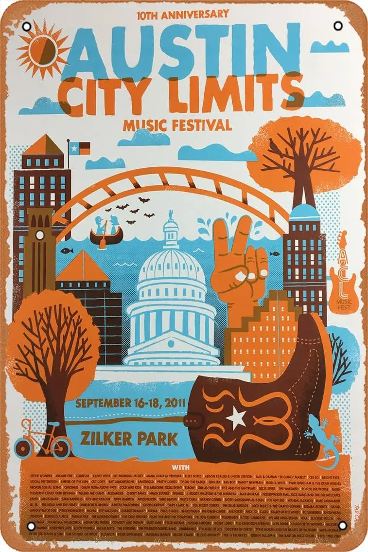 Плакат Город Остин пределы фестиваля-2011 Техасский винтажный металлический