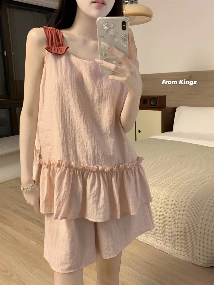 Новинка для девочки принцесса простой милый однотонный пижамный комплект без