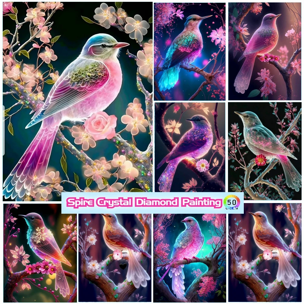 Lovely Pastel Pink And Teal Bird 5D Crystal Diamond Painting New Animal Art Full Drill Embroidery Cross Stitch Home Decor Gifts