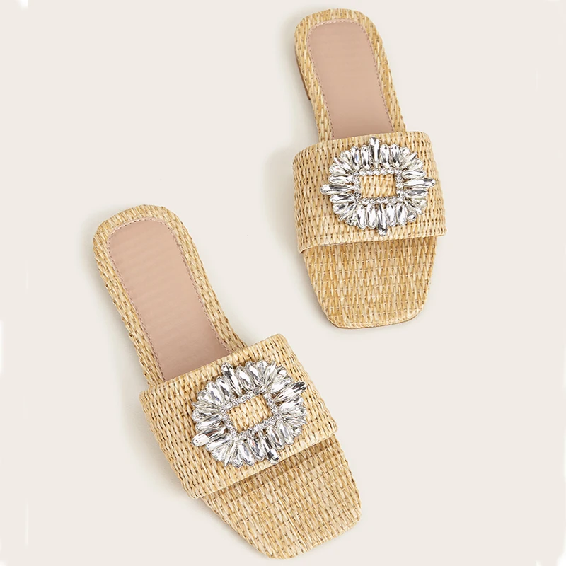 

Summers Crystal Weave Women Slippers Flip Flops Ladies Flat With Shoes Rhinestones Female Casual Outdoor Slides Sandals Big Size