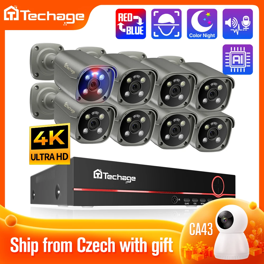 Система видеонаблюдения Techage 4K Ultra HD 8 Мп комплект уличного видеорегистратора H.265