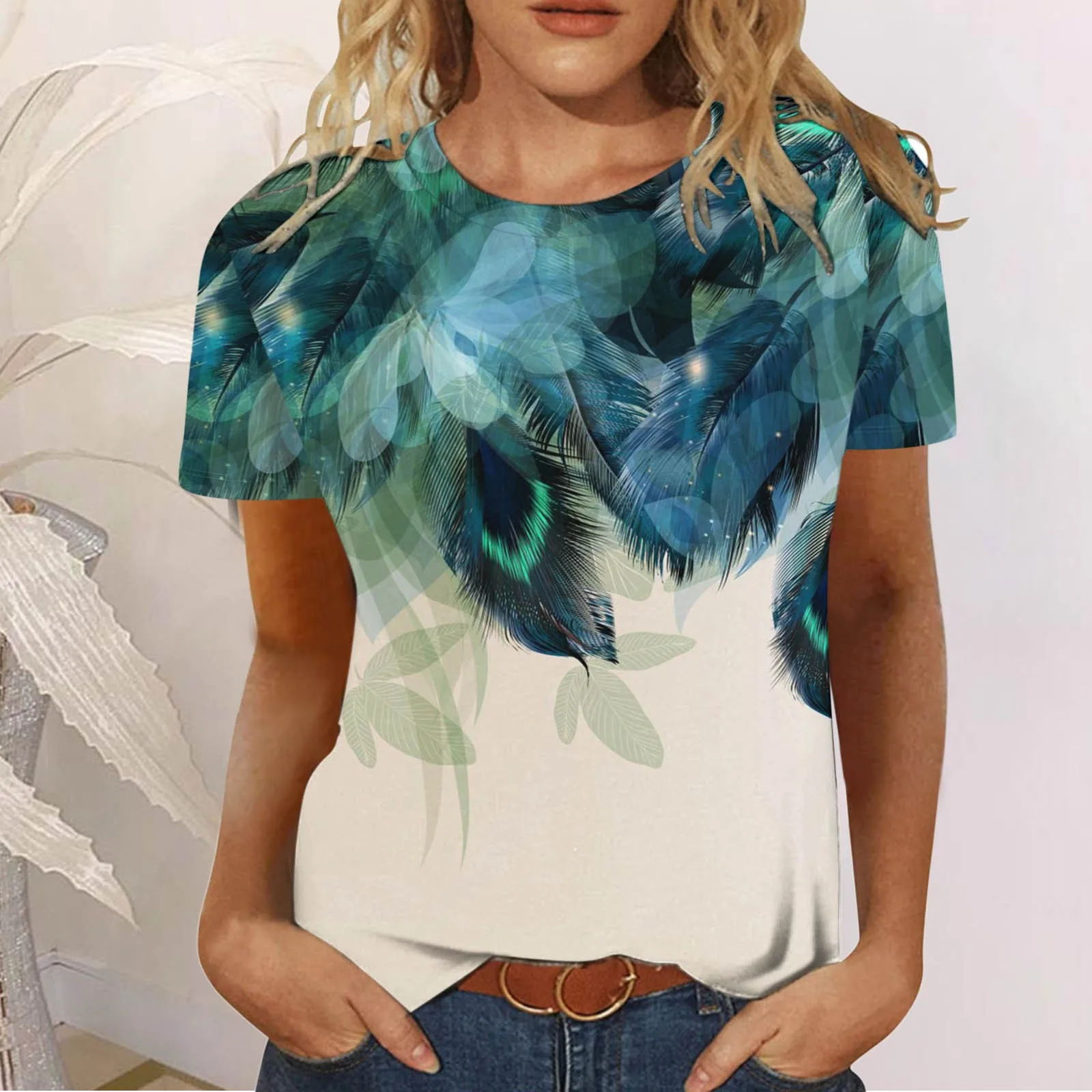 

Shirt For Women Suitable Flower Printing Shirts Round Neck Short Sleeve Digital 3D Printing Graphic Pullover 90s Vintage Casual