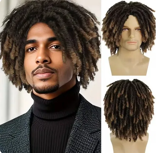Синтетический короткий парик с дредами для мужчин Парики Rasta Faux Locs Афро Боб Ombre