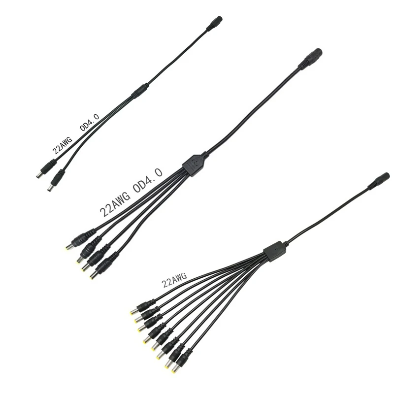 DC Power Splitter Cable 1 Female to 2/4/8 Male Wire Y Adppter 5.5mm X 2.1mm for CCTV Camera DVR LED Strip Lights Adapter