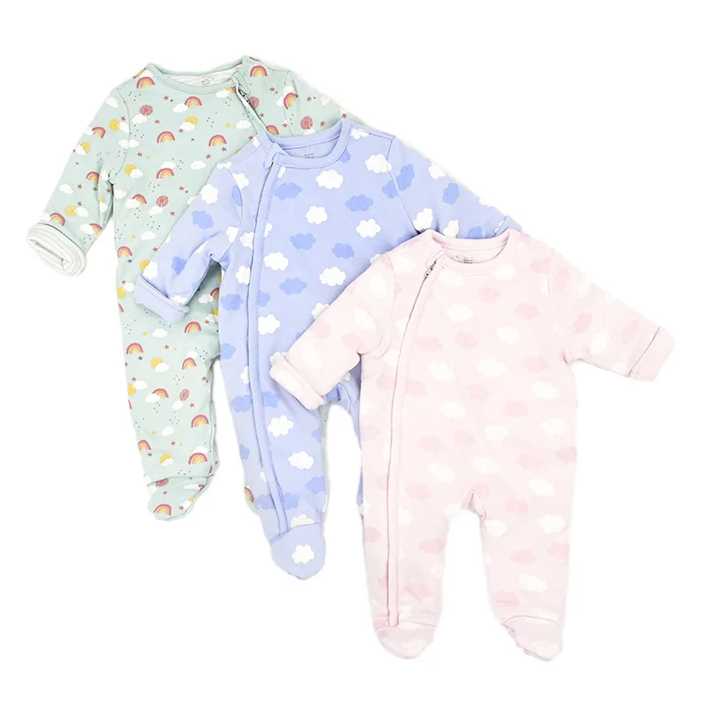 

Winter 0-24 Months Newborn Baby Cotton-Padded Jumpsuit Foot-Wrapped Male and Female Baby Zipped Cotton-Padded Jacket Warm