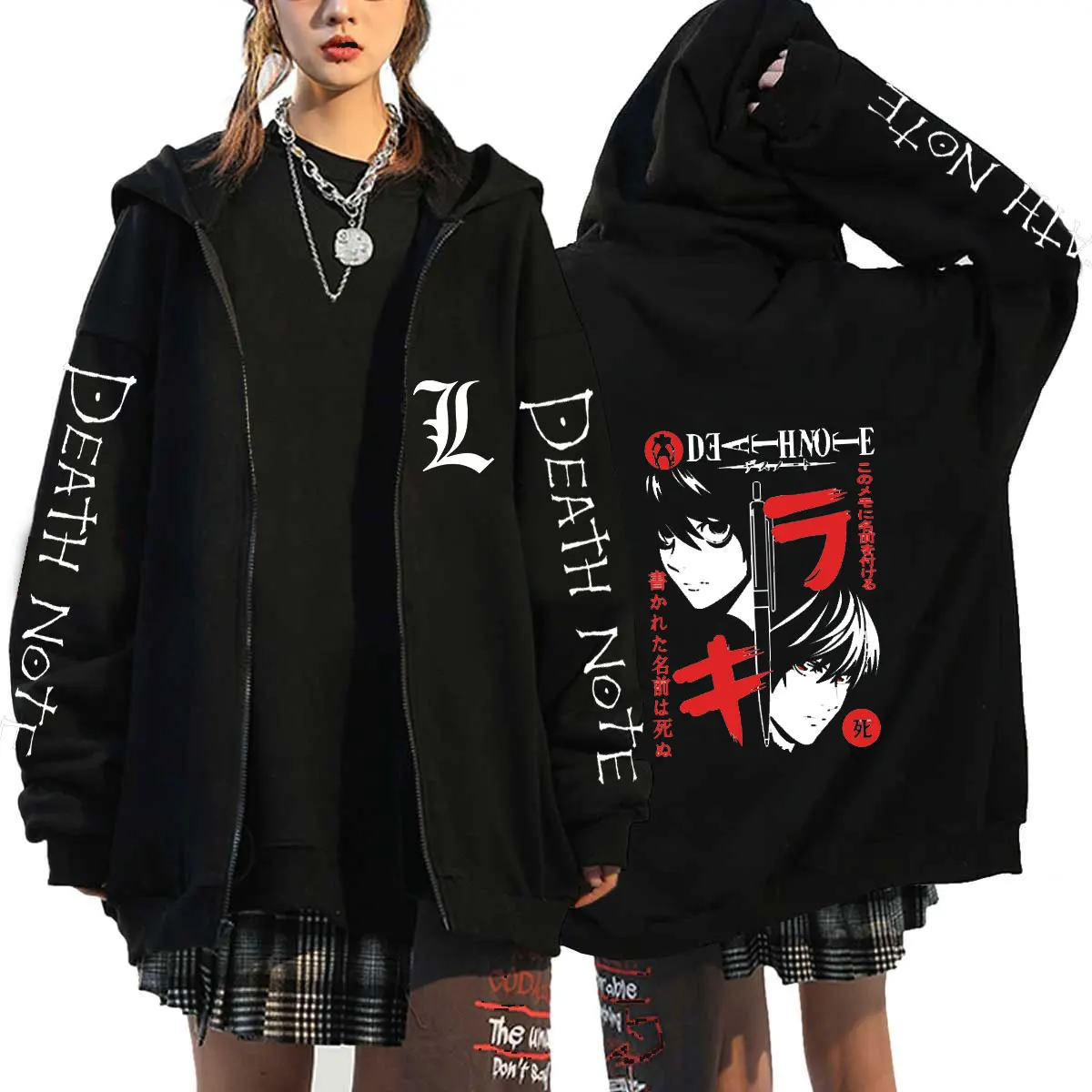 

Death Note Zip Hoodie Anime Print Harajuku Sweatshirts Long Sleeve Korean Fashion Couple Hoodies Pullover