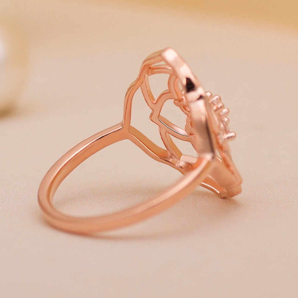 Trendy Brand Sparkling Flower Rose Ring Womens Christmas Jewelry Gift Ladies Fashion Heart & Promise Rings