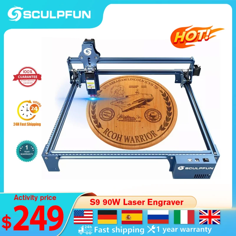 SCULPFUN S9 Laser Engraver CNC 90W DIY Ultra-thin Laser Wood Acrylic Engraving Cutting Machine with 410x420mm Engraver Area loading=lazy