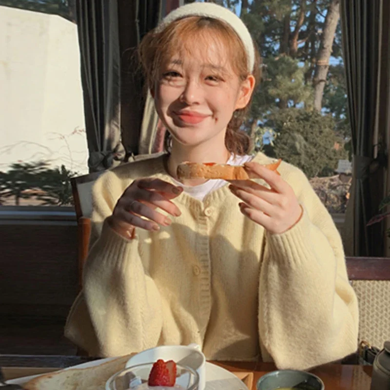 Корейские модные однобортные свободные повседневные вязаные кардиганы с