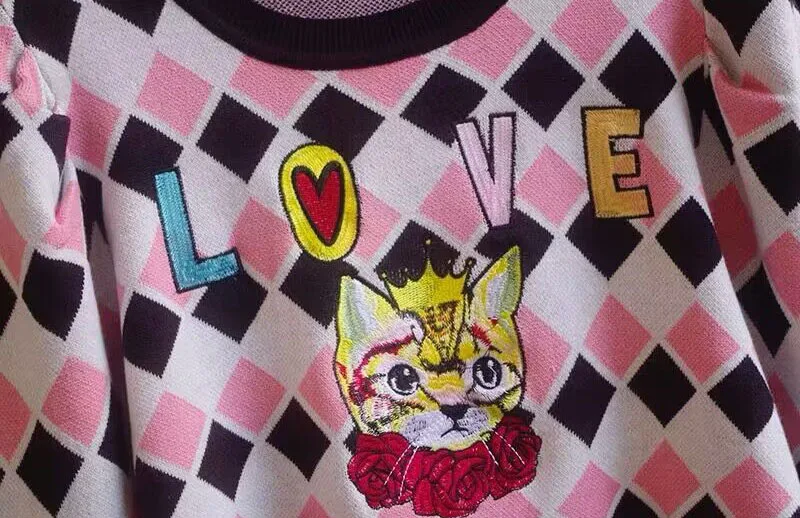 Женский свитер с мультяшной вышивкой пуловеры пышными рукавами и круглым