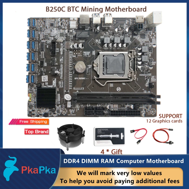 

Материнская плата B250 для майнинга, материнская плата 12XPCIE в разъем для графической карты USB3.0 LGA1151 поддерживает DDR4 DIMM RAM, материнская плата ко...