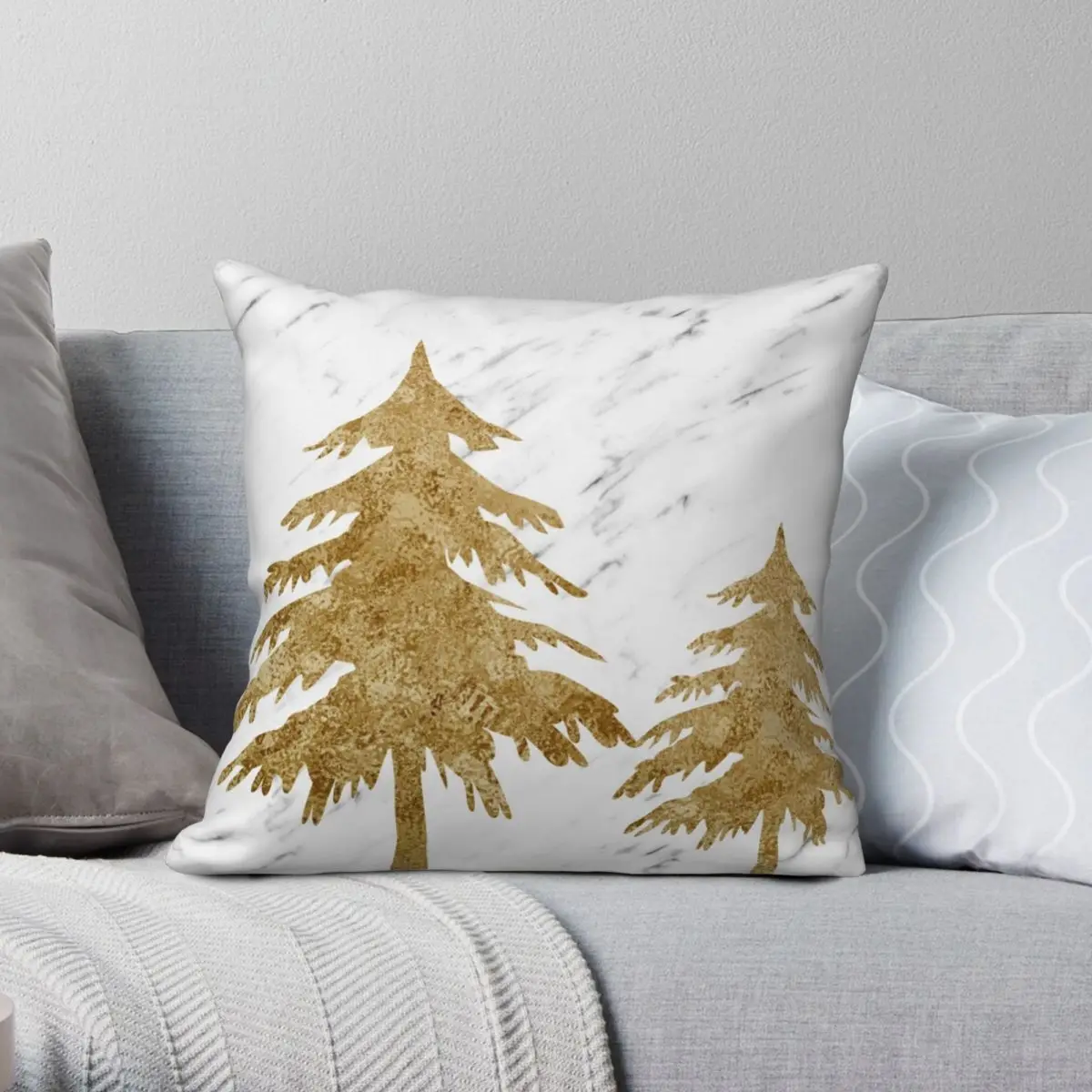 

Golden Marble Christmas Trees Square Pillowcase Polyester Linen Velvet Creative Zip Decorative Pillow Case Home Cushion Cover