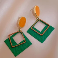 fashion green geometric earrings for women 2022 dangling luxury gold plated trendy girls