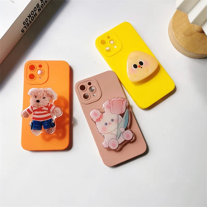 

Cartoon Bear Folding Bracket Phone Cover Case For Iphone 14 13 12 11 Pro Xs Max X Xr 7 8 Plus Se 2 Anti-fall Soft Coque Fundas